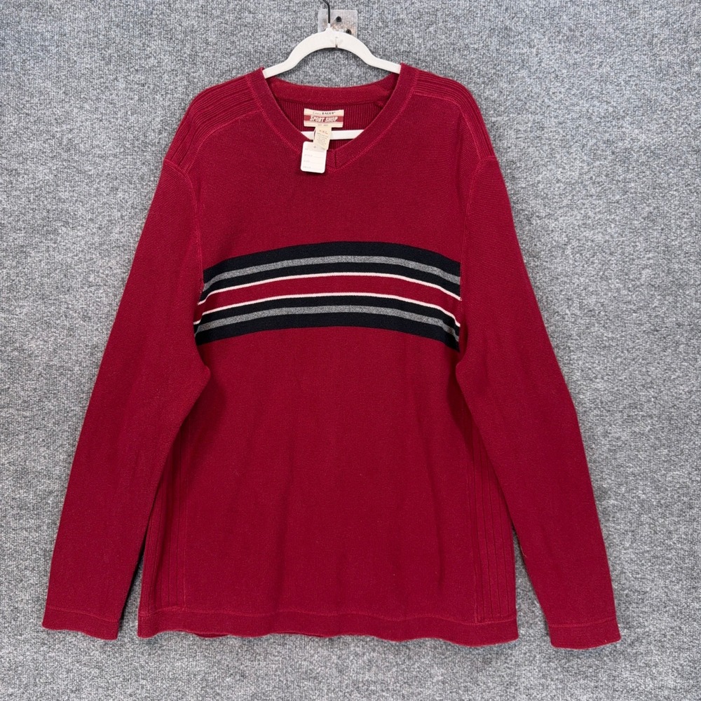 Eddie Bauer Rugby Sweater Mens XXL Red Striped Sports Shop Pullover Vintage